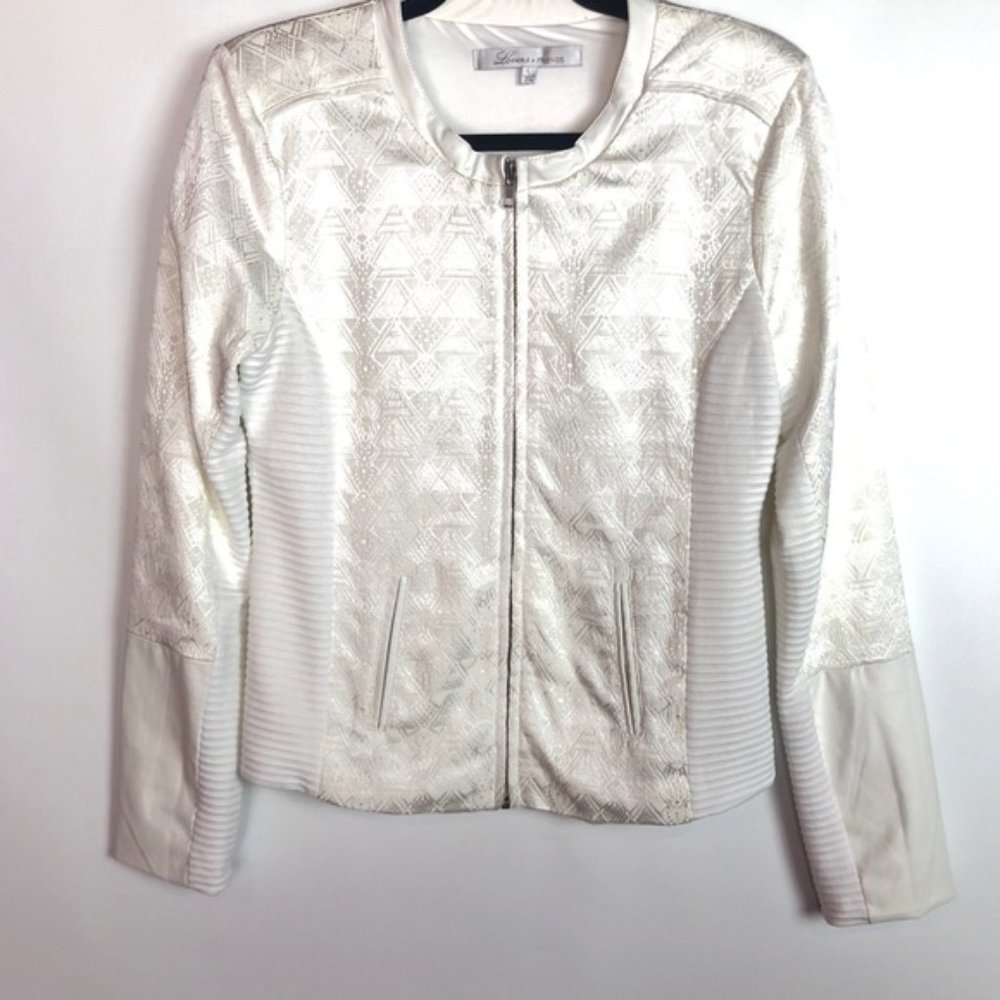 Lovers + Friends White Textured Zip-Front Jacket